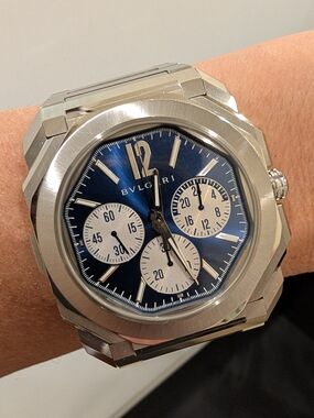 Bvlgari Men's Octo Steel Chronograph Watch in Blue